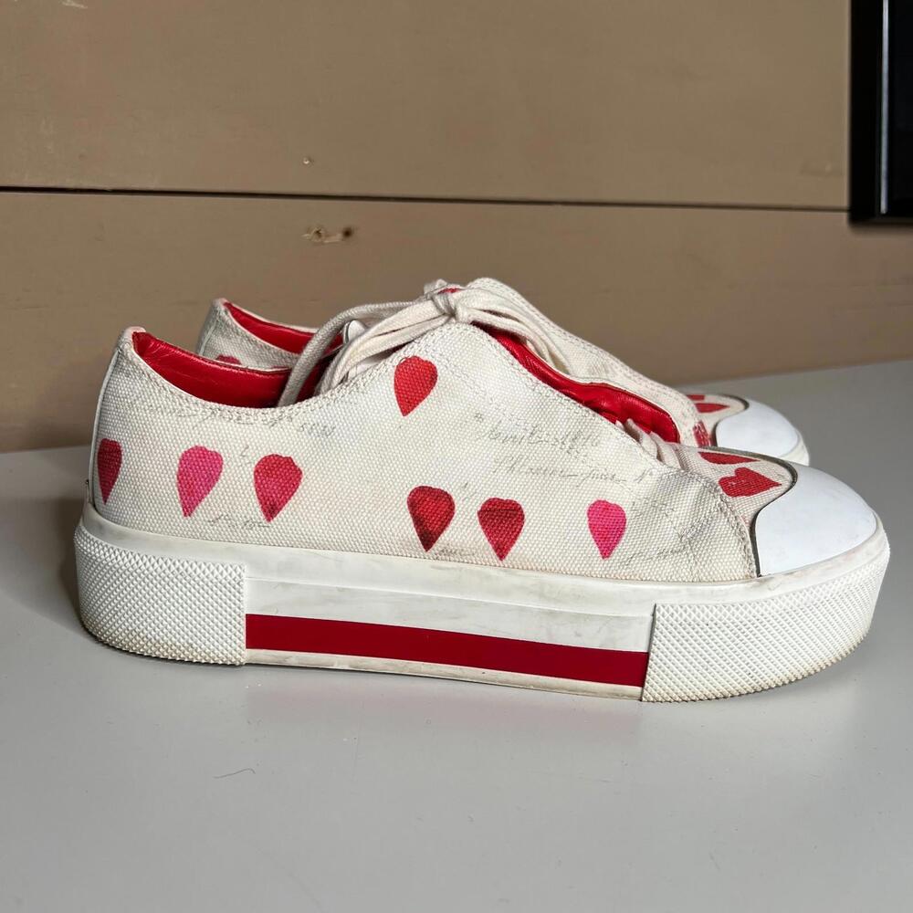 Alexander McQueen Heart Print Platform Sneakers White Pink‎ EU 38.5